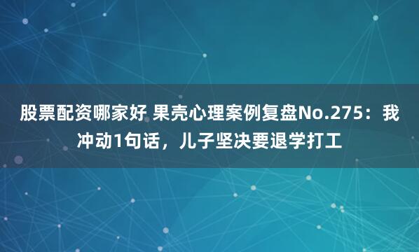 股票配资哪家好 果壳心理案例复盘No.275:我冲动1句话,儿子坚决要退学打工